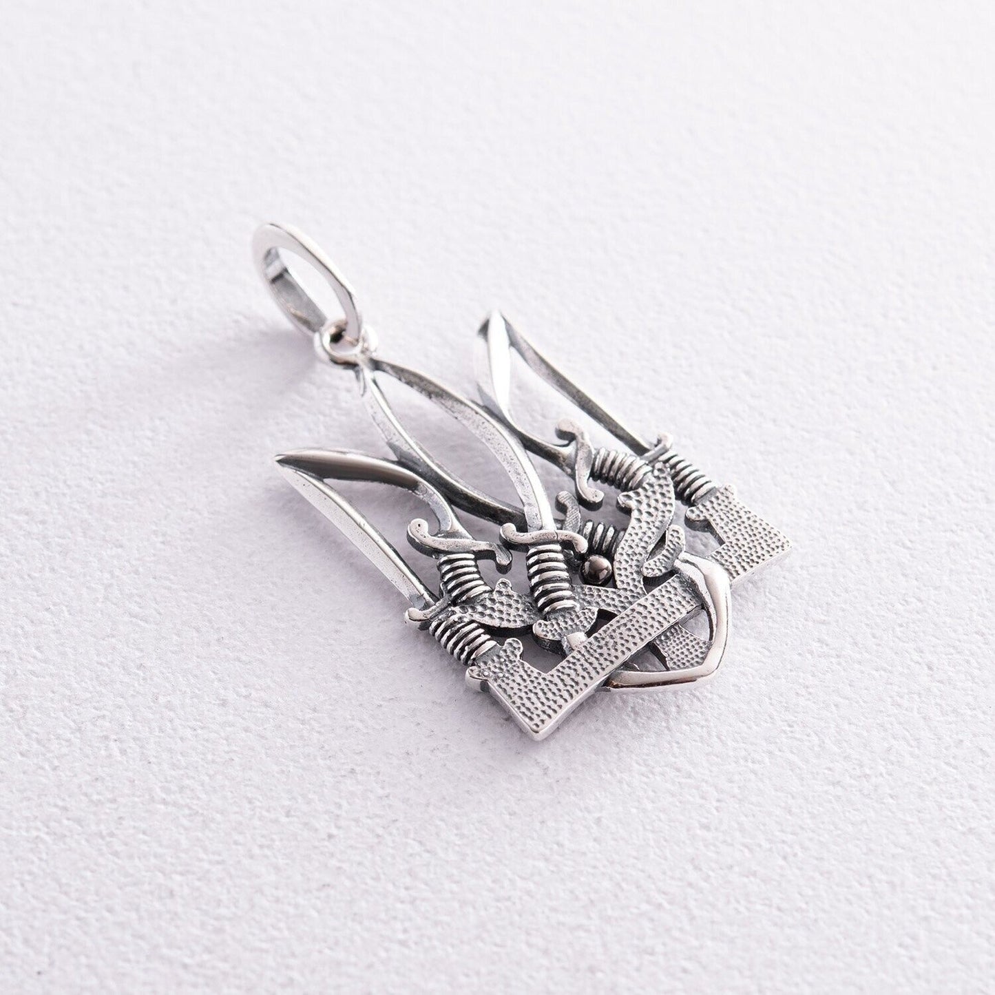 Silver pendant "Trident with swords" 925 ° with blackening | Silver Emblem of UA