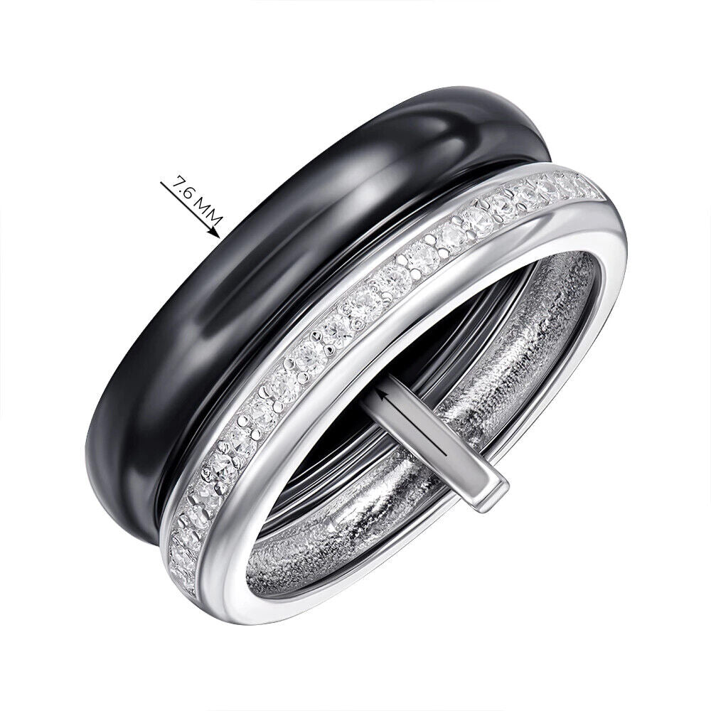 New Silver 925 Ceramics Ring - Stones Black Jewelry Charm Fashion Style Women