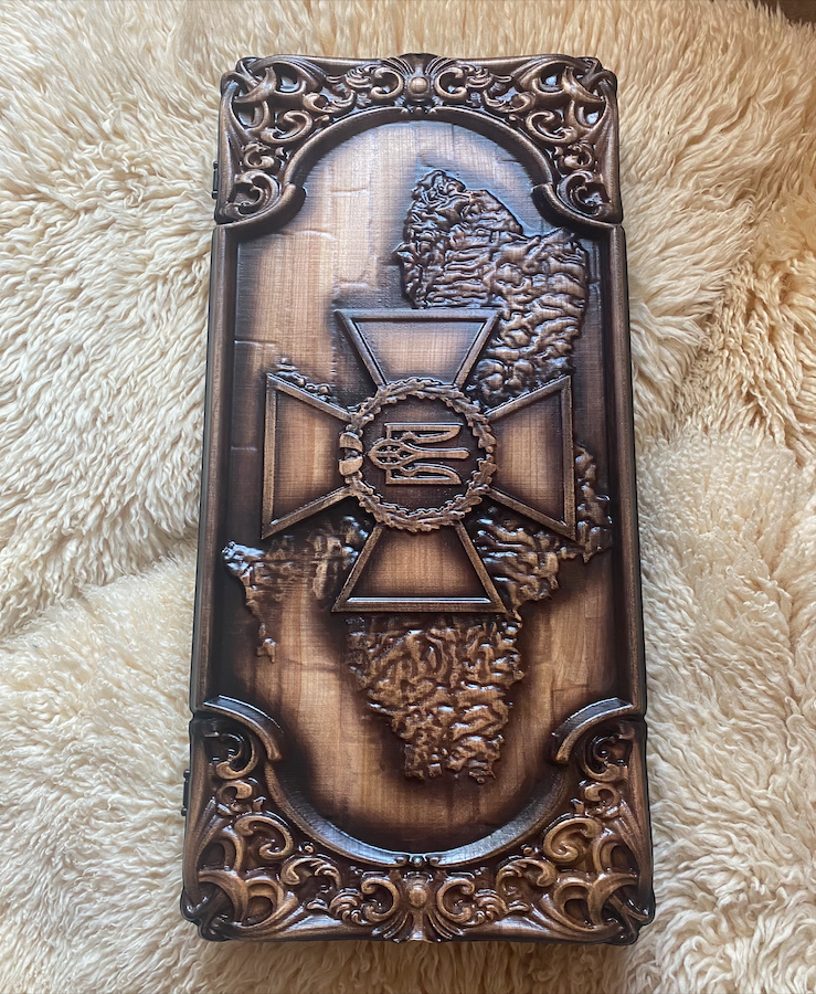 Artwork Backgammon "Armed Forces of Ukraine" – Handcrafted Ukrainian Wooden Backgammon Set (58x28cm / 22.8x11 inches)