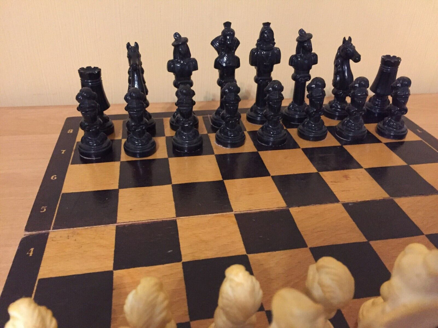 Chess set vintage plastic chessmen wooden Board Game USSR Soviet
