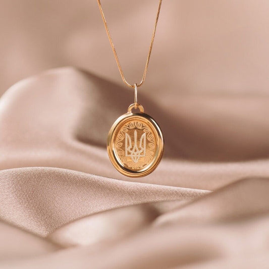 New Pendant -  Hymn Trident Тризуб Ukrainian Necklace Jewelry 14k gold (585)