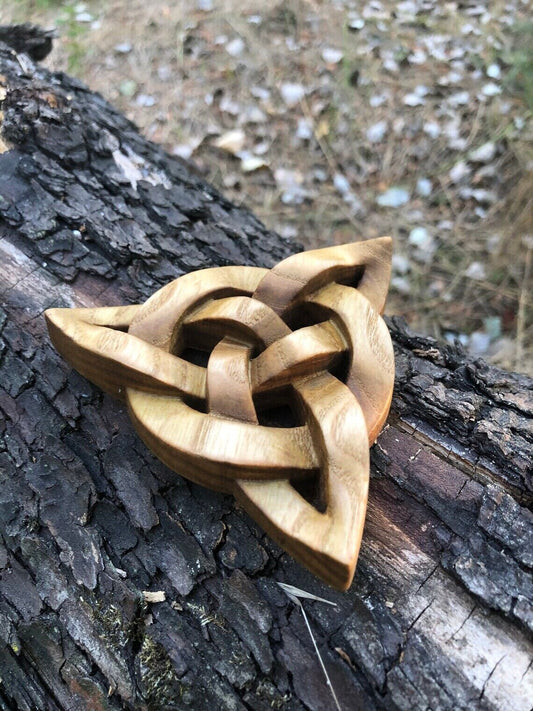 Wood carved Triquetra, Hand carved, Triquetra Decor Wooden Gift New