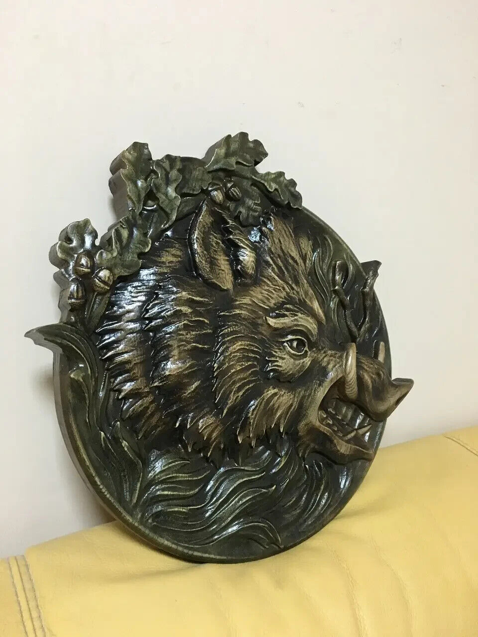 Wild Boar Large Wood Carving Picture 3D Handmade Gift Panno Wall Decor
