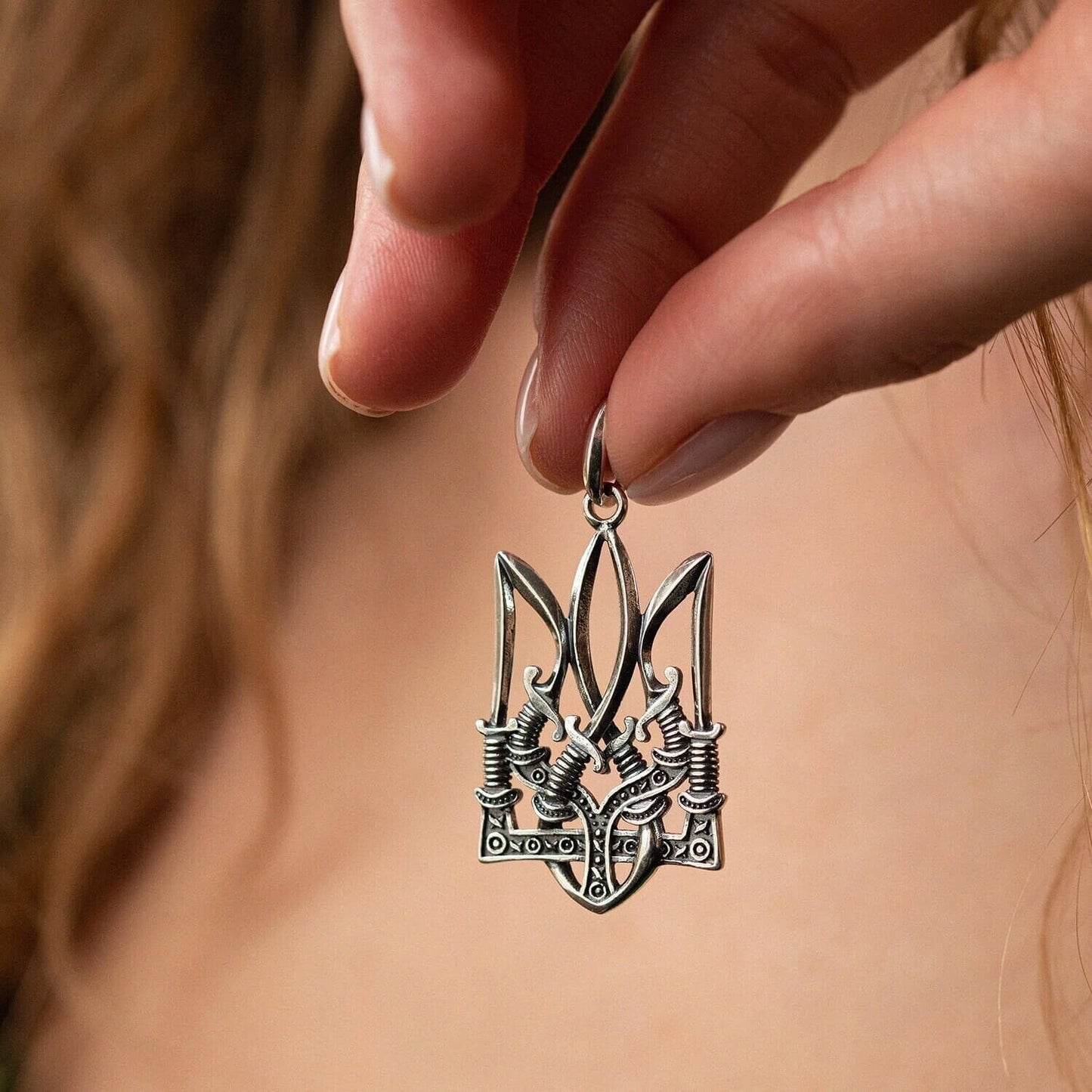 Silver pendant "Trident with swords" 925 ° with blackening | Silver Emblem of UA