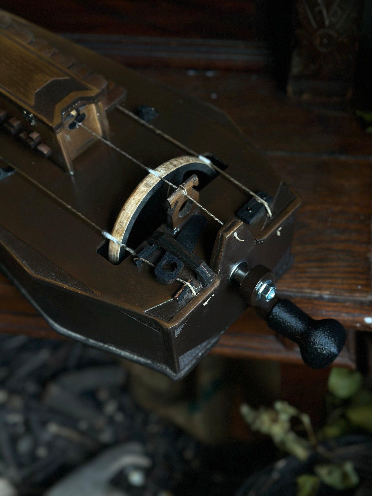 3-String Handmade Acoustic Hurdy-Gurdy with Trompette Medieval Traditional Wheel Lyre Musical Instrument