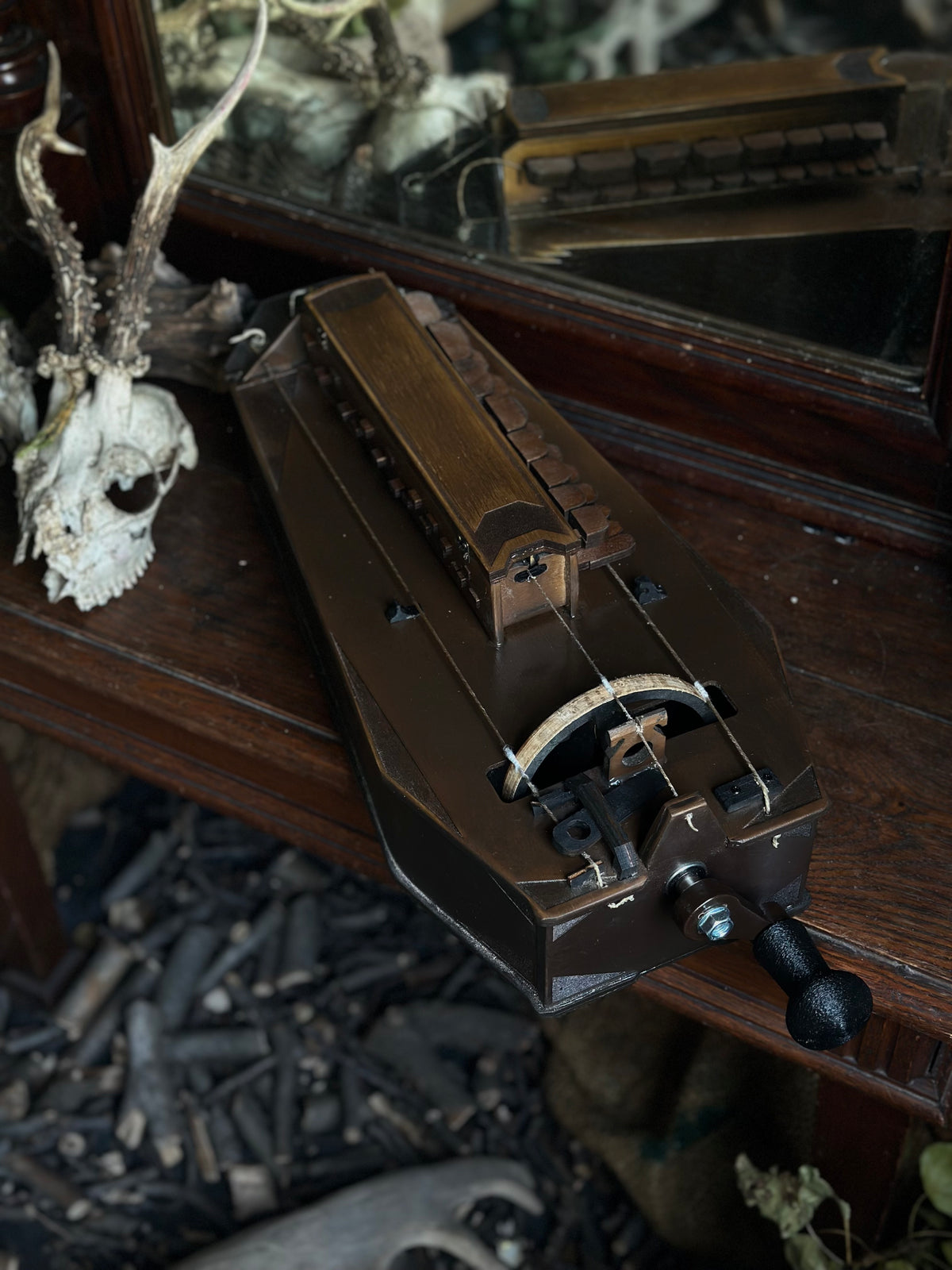 3-String Handmade Acoustic Hurdy-Gurdy with Trompette Medieval Traditional Wheel Lyre Musical Instrument